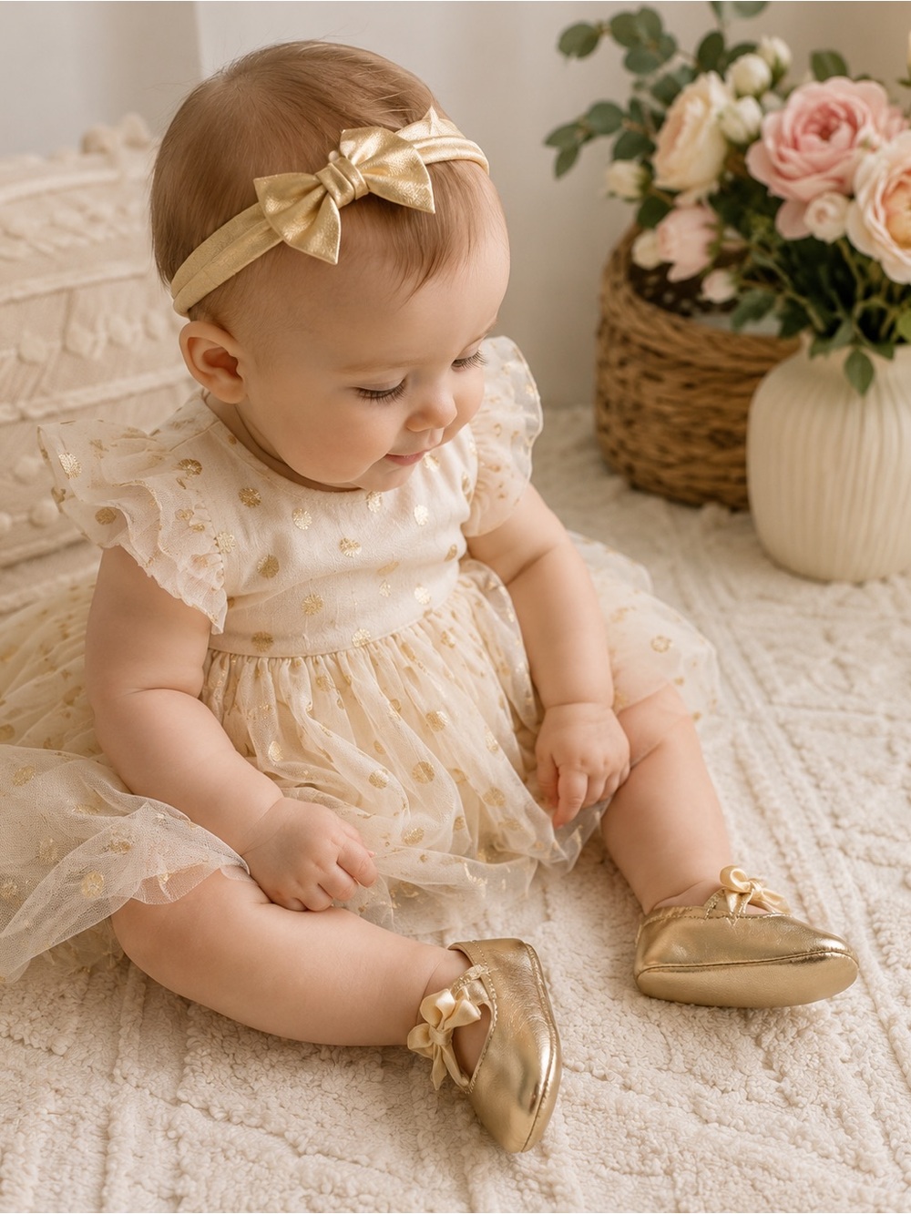 First Impressions Baby Gold Mary Jane Crib Shoes Size 2 New Soft Sole Infant
